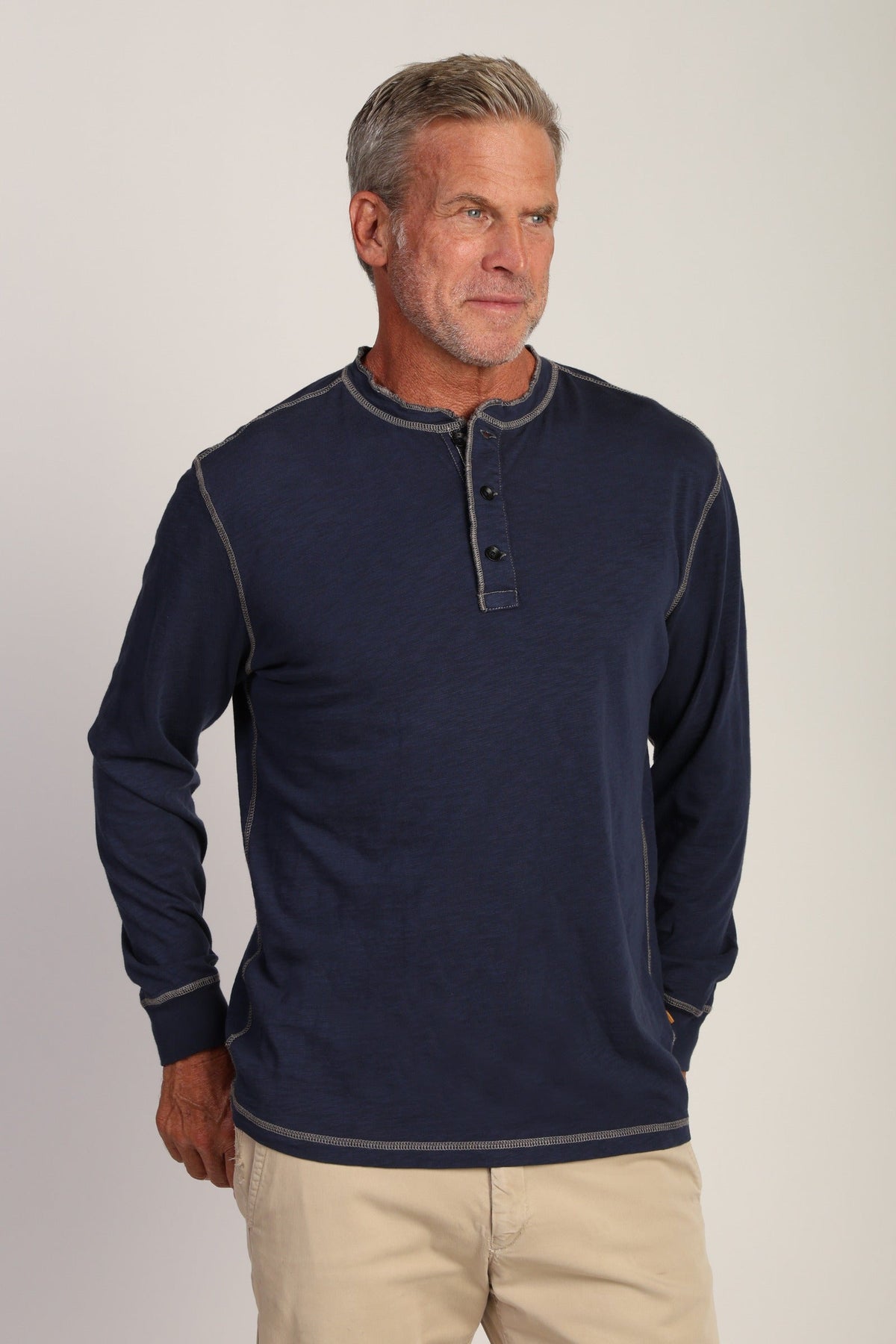 True Grit Heritage Slub Henley - Navy, a soft, classic henley for layering, cabin weekends, travel and everyday wear