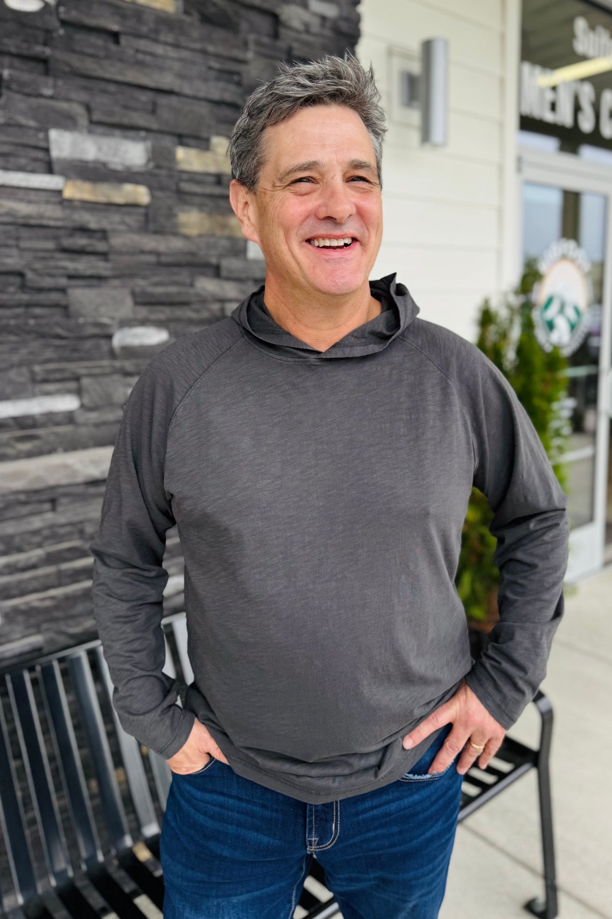 True Grit Heritage slub raglan hoodie in Carbon, a soft, lived-in hoodie for cool mornings, road trips, lounging and weekend errands
