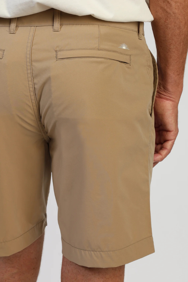 True Grit Hybrid Dock short in Khaki, quick-drying hybrid shorts for boat days, the dock, beach towns and summer weekends