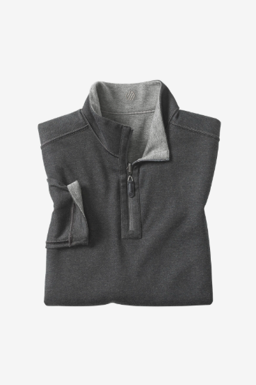 Johnston & Murphy Icon reversible quarter zip in Black/Grey, a two-in-one pullover you can flip for a new look at the office, on the golf course or while traveling
