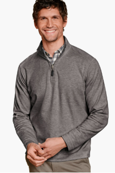 Johnston & Murphy Icon reversible quarter zip in Black/Grey, a two-in-one pullover you can flip for a new look at the office, on the golf course or while traveling