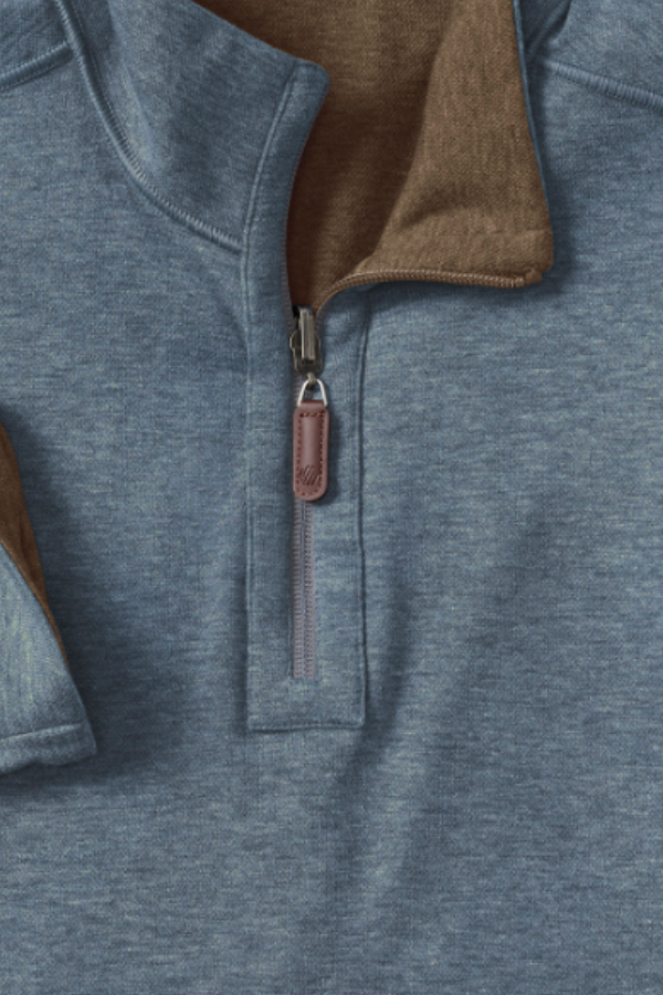 Johnston & Murphy Icon reversible quarter zip in Brown/Blue, a two-in-one pullover you can flip for a new look at the office, on the golf course or while traveling