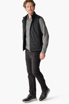 Johnston & Murphy Kenner vest in Black, a sleek quilted layer over a quarter zip or button-up for golf, travel, the office and cool days