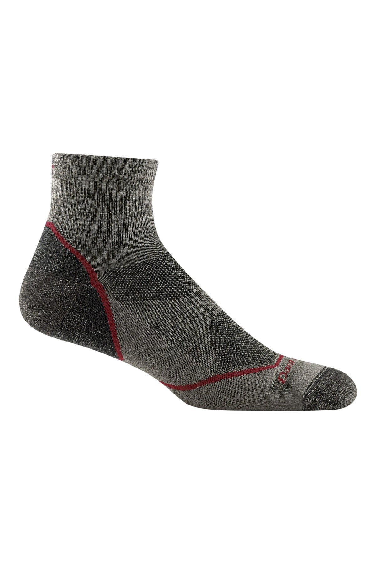 Darn Tough Light Hiker Quarter Lightweight Hiking Socks in Taupe, a quarter-height cushioned merino hiking sock for day hikes, trail runners and warm-weather adventures, guaranteed for life