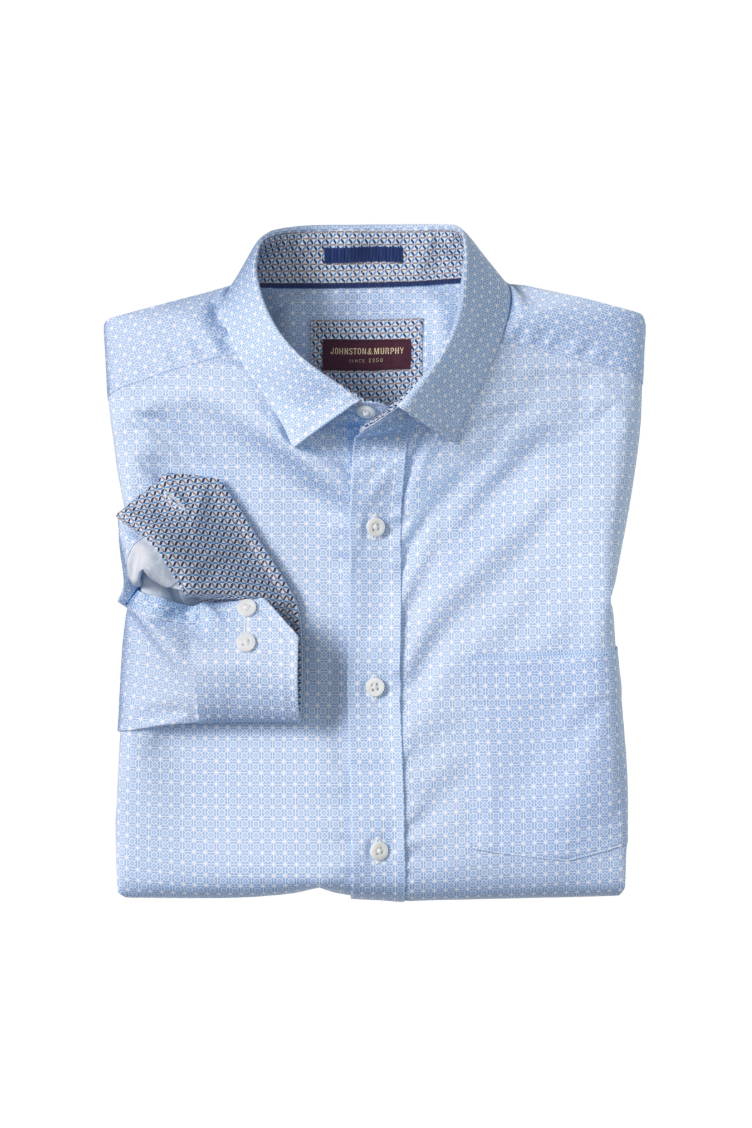 Johnston & Murphy Logan Printed Cotton Shirt - Blue Diamond, a relaxed, easygoing shirt for beach trips, backyard barbecues and summer nights out