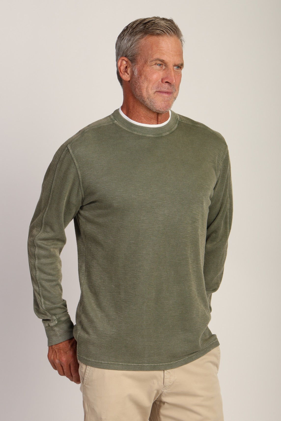True Grit L/S Modern Crew - Agave, a comfortable long sleeve for layering, cool mornings, travel and everyday wear