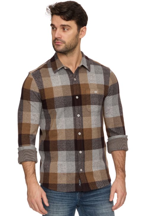 Flag & Anthem Mathis Flannel - Brown/Grey/Tan, a soft, rugged flannel for fall weekends, campfires, cabin trips and casual Fridays