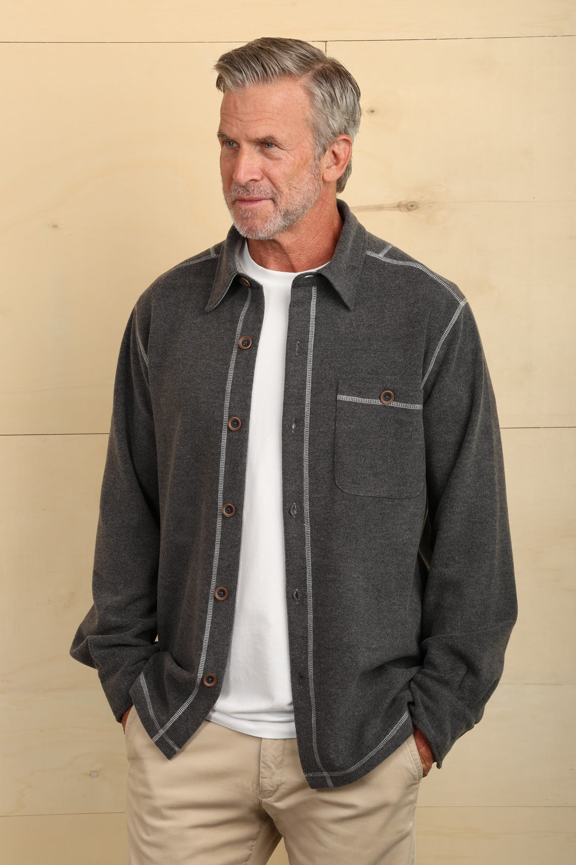 True Grit Melange Soft Fleece Big Shirt - Grey, a soft, comfortable layer for cool evenings, travel days, campfires and weekend errands
