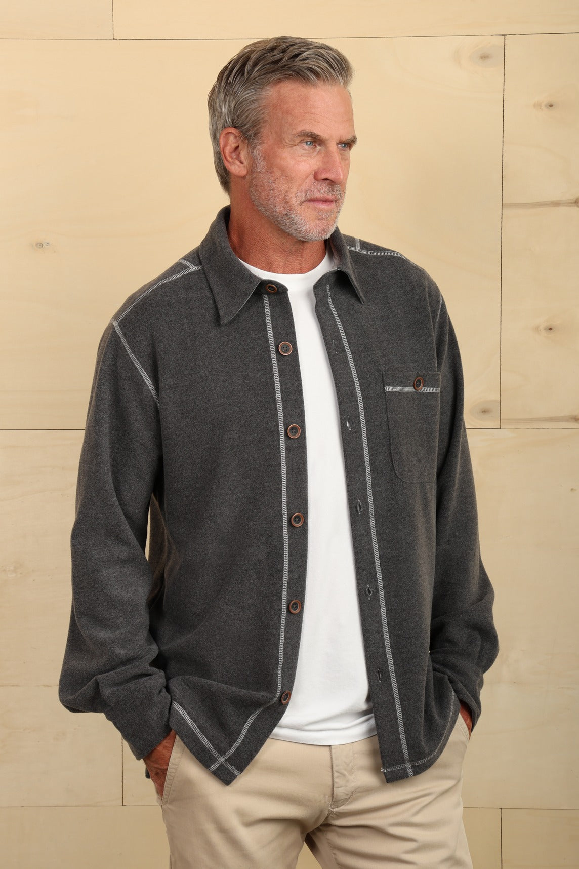 True Grit Melange Soft Fleece Big Shirt - Grey, a soft, comfortable layer for cool evenings, travel days, campfires and weekend errands