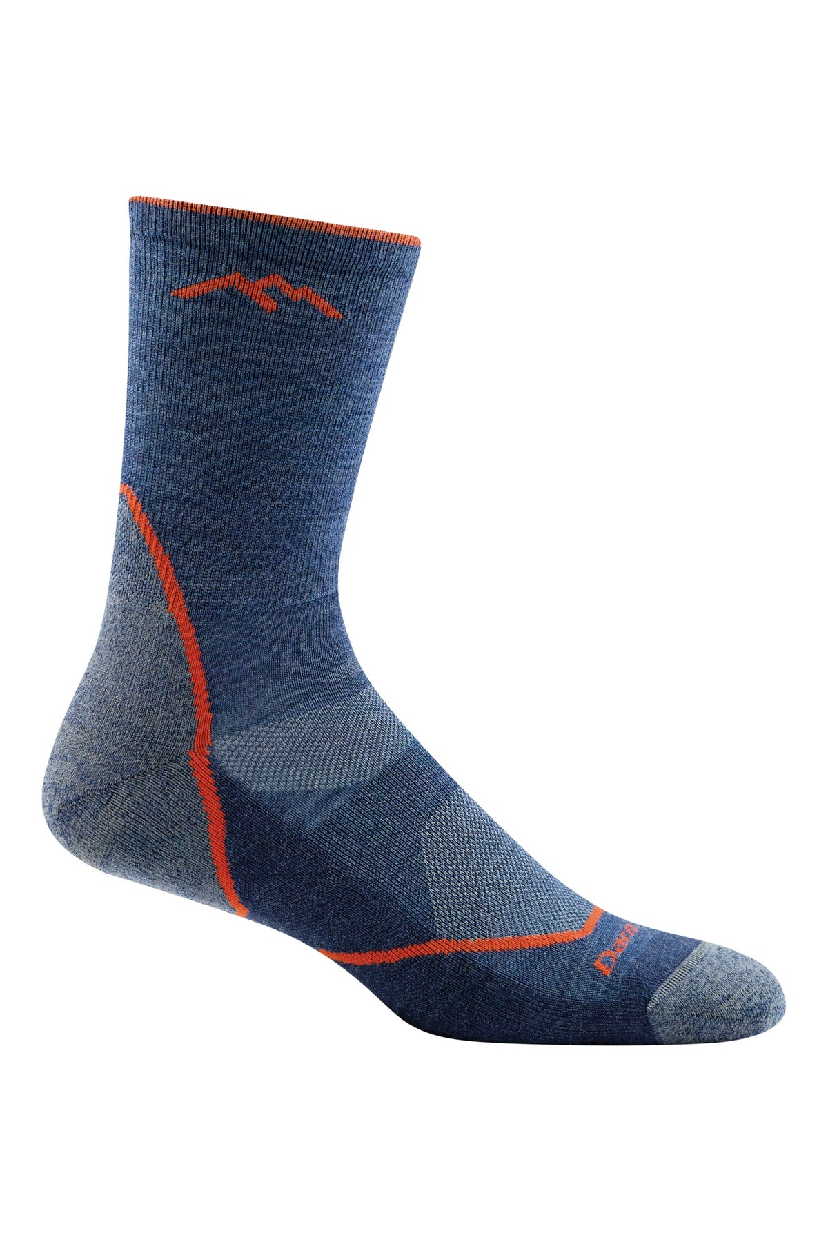 Darn Tough Men's Light Hiker Micro Crew Lightweight Hiking Socks in Denim, a lightweight cushioned merino hiking sock that keeps feet dry and comfortable on day hikes, backpacking trips and everyday outdoor wear, guaranteed for life