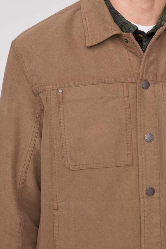 DUER No Sweat Moleskin Jacket in Dark Walnut, a rugged, good-looking layer for the office, outdoor adventures and chilly evenings