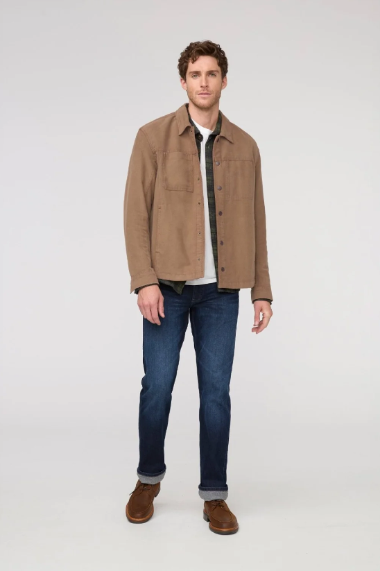 DUER No Sweat Moleskin Jacket in Dark Walnut, a rugged, good-looking layer for the office, outdoor adventures and chilly evenings