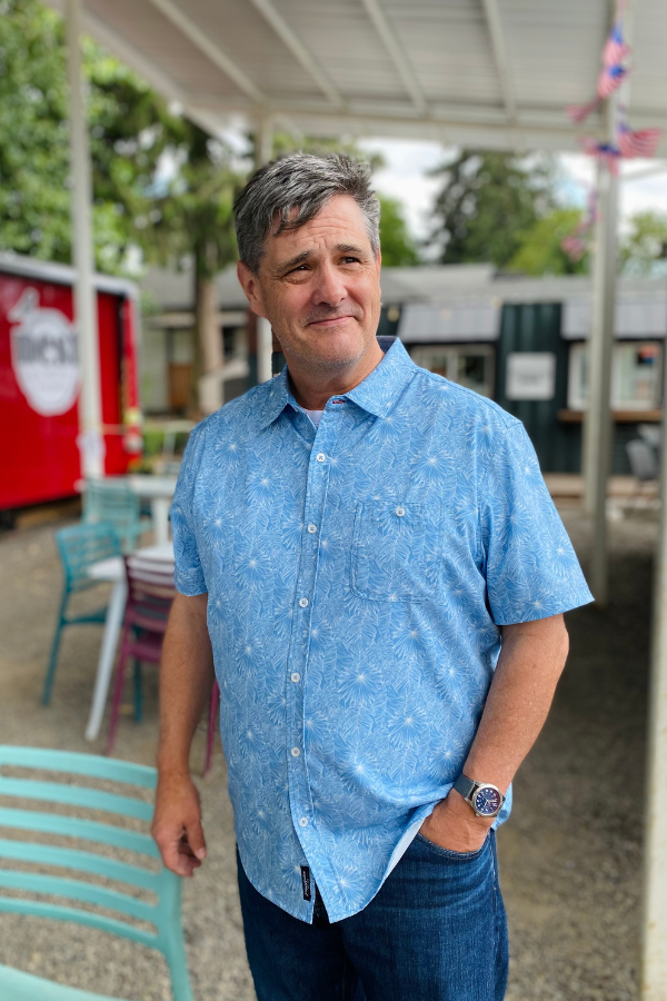 Flag & Anthem Oakman Short Sleeve Button Down - Light Blue, a relaxed, easygoing shirt for beach trips, backyard barbecues and summer nights out