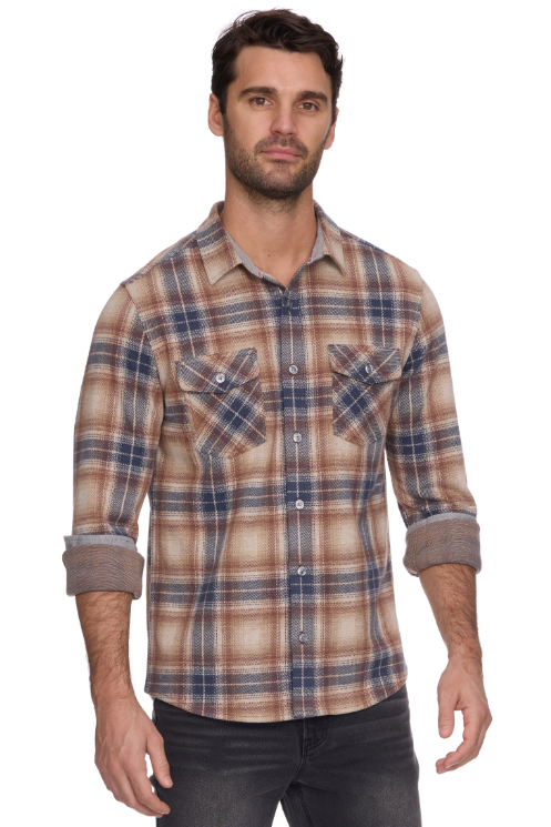 Flag & Anthem Odenville Knit Flannel - Taupe/Navy, a soft, rugged flannel for fall weekends, campfires, cabin trips and casual Fridays