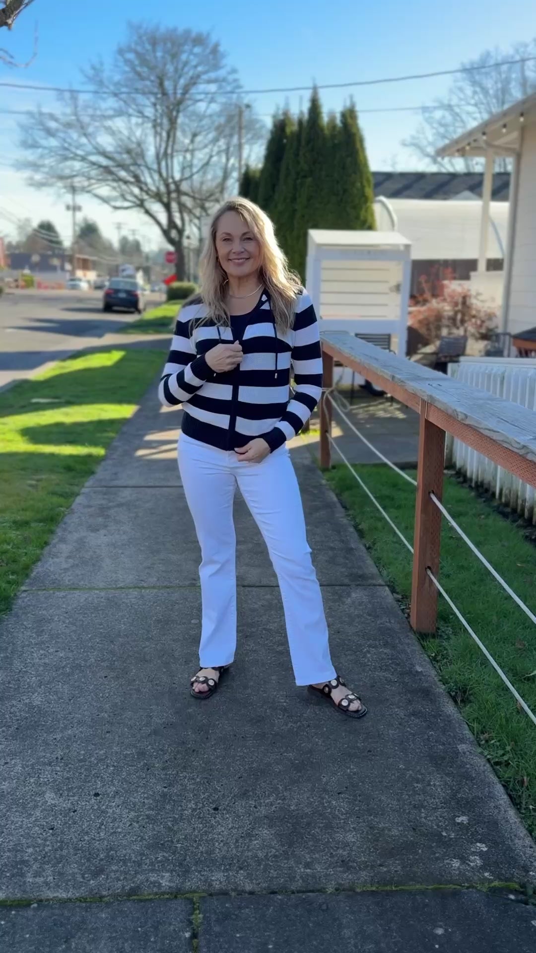 Striped Open Knit Everyday Hoodie