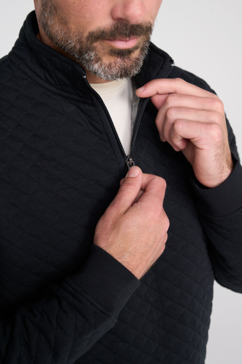 Liverpool Quarter Zip Pullover - Black, an easy layer for golf mornings, travel, the office and cool fall days