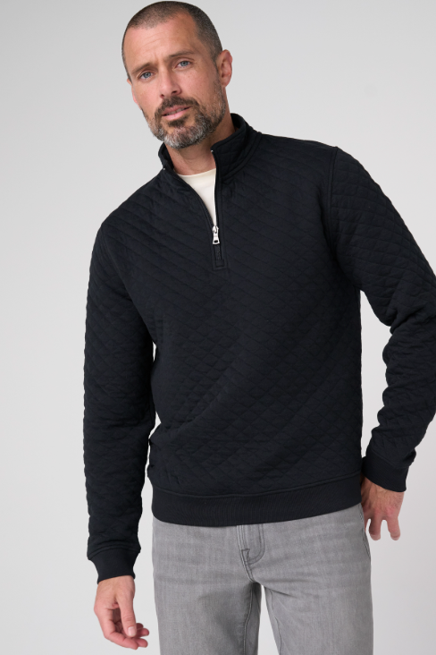 Liverpool Quarter Zip Pullover - Black, an easy layer for golf mornings, travel, the office and cool fall days