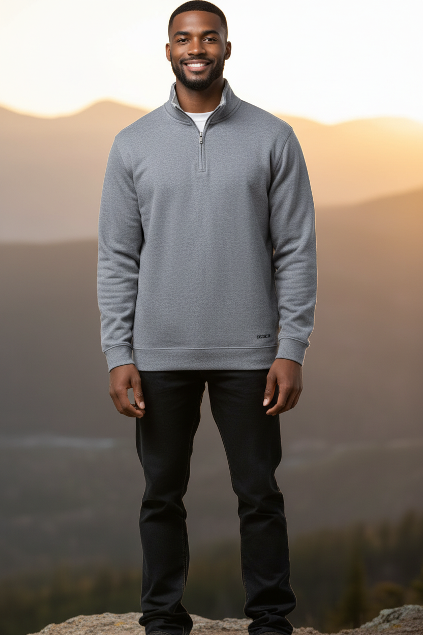 True Grit Quarter Zip Pullover in blue, an easy tailored-fit layer for fall hikes, scenic drives and crisp PNW evenings outdoors.