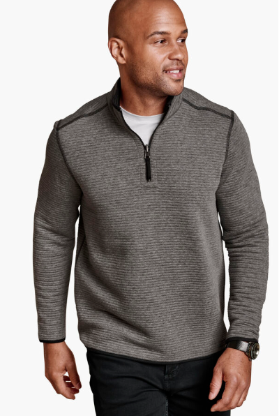 Johnston & Murphy Reversible Channel 1/4 Zip - Gray, a cozy go-to pullover for chilly mornings, road trips, the office and lounging at home