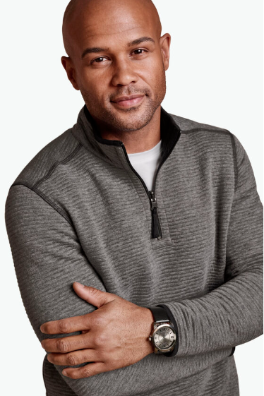 Johnston & Murphy Reversible Channel 1/4 Zip - Gray, a cozy go-to pullover for chilly mornings, road trips, the office and lounging at home