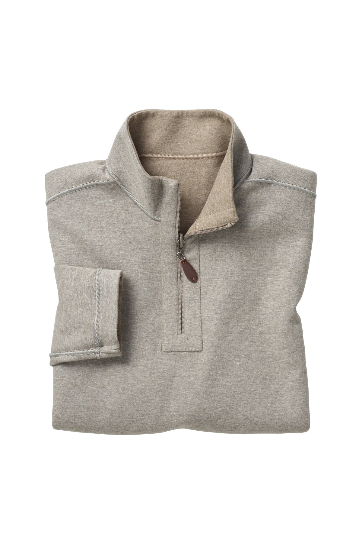 Johnston & Murphy Reversible Solid Quarter Zip - Oatmeal/Light Grey, a cozy go-to pullover for chilly mornings, road trips, the office and lounging at home