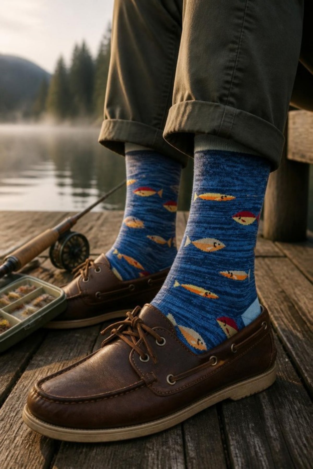Johnston & Murphy Space-Dyed Fish Socks in Blue Fish, soft, fun Pima cotton dress socks that add personality to office outfits, weddings and weekends, and make an easy gift or stocking stuffer