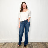 Suki Mid Rise Trouser Leg Jeans