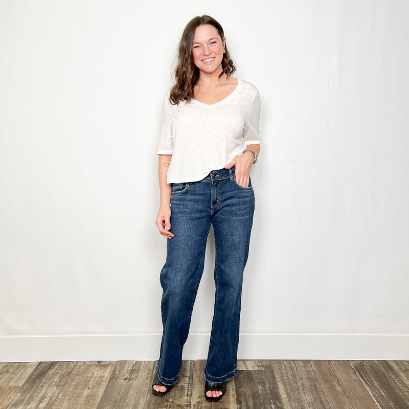 Suki Mid Rise Trouser Leg Jeans