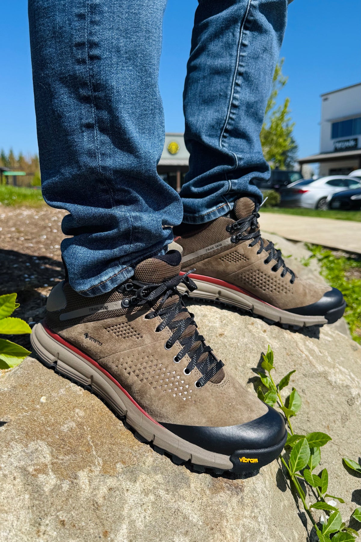 Danner Trail 2650 GTX Mid in Dusty Olive, a waterproof GORE-TEX mid hiking boot for muddy trails, backpacking trips, rainy days and Pacific Northwest adventures