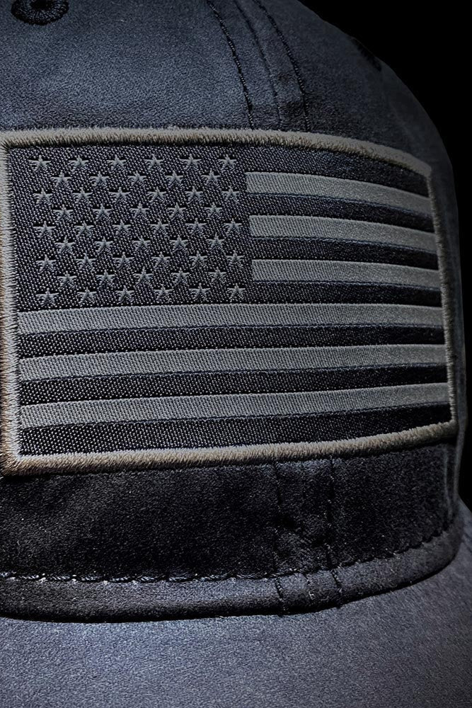 Paramount Outdoors Waxed Cloth American Flag Cap - Black, a go-to hat for fishing trips, yard work, game days and everyday outdoor wear