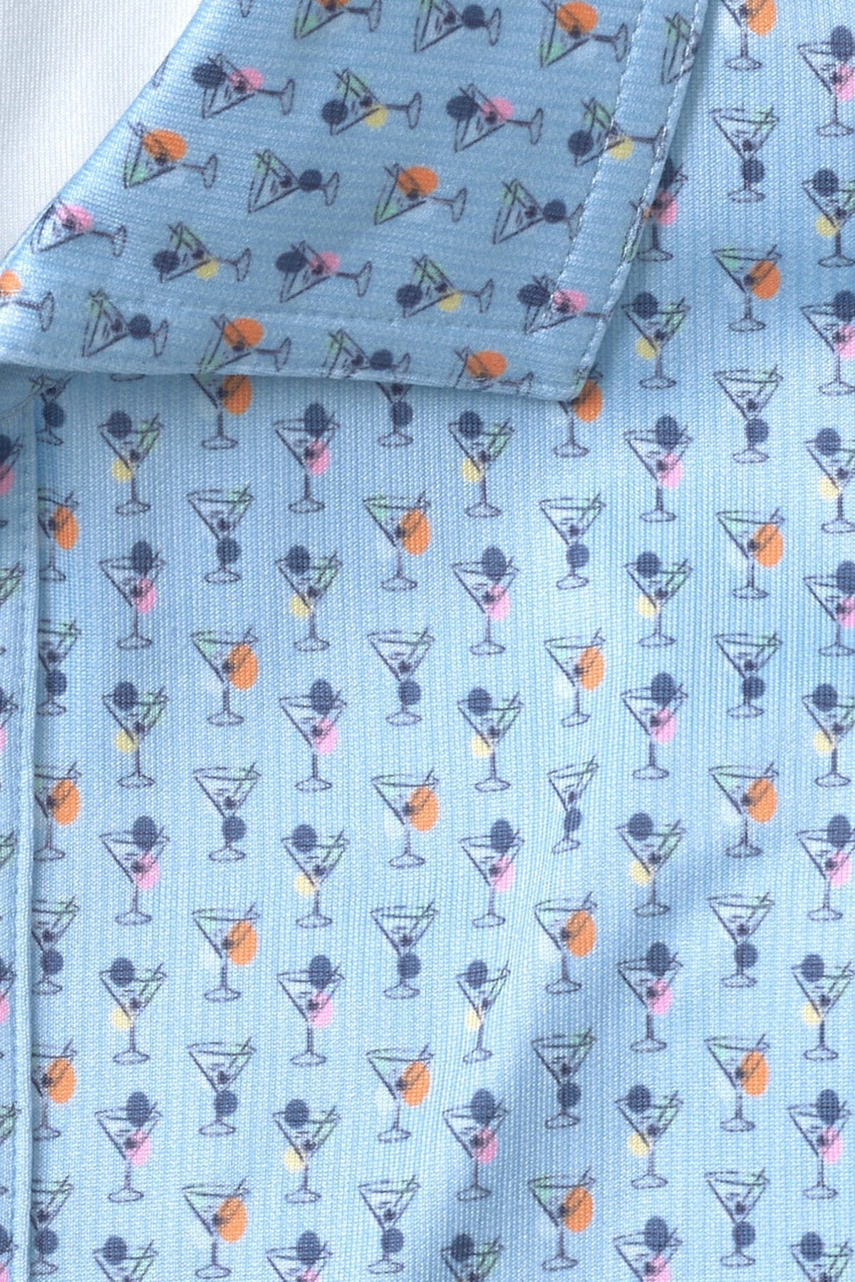 Johnston & Murphy XC4 Performance Martini Print Polo in Blue Multi Martini, a polished, comfortable polo for the golf course, the office, summer dinners and weekends