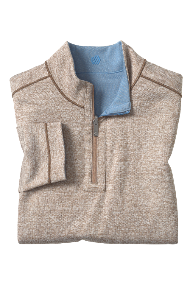 Johnston & Murphy XC4 Performance Reversible 1/4 Zip - Blue/Light Grey, a soft, comfortable layer for cool evenings, travel days, campfires and weekend errands