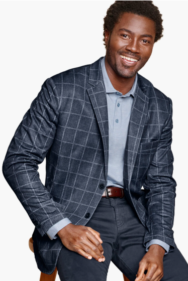 Johnston & Murphy XC Flex Pinnacle Blazer - Navy Plaid, a sharp, versatile layer for the office, weddings, date nights and dressing up jeans
