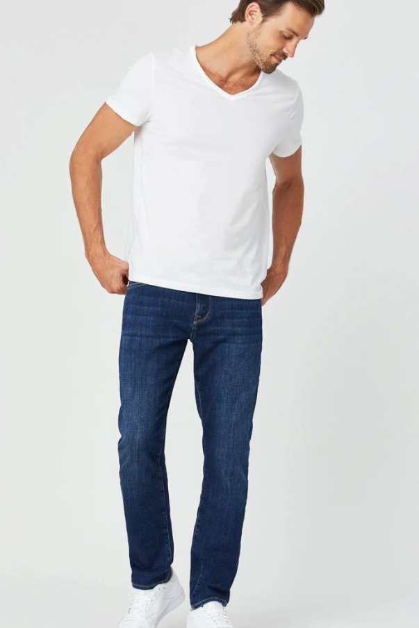 Mavi Zach Denim-Dark Rinse Feather Blue in Dark Feather Blue, a go-to pair of jeans for the office, date nights, travel and weekends
