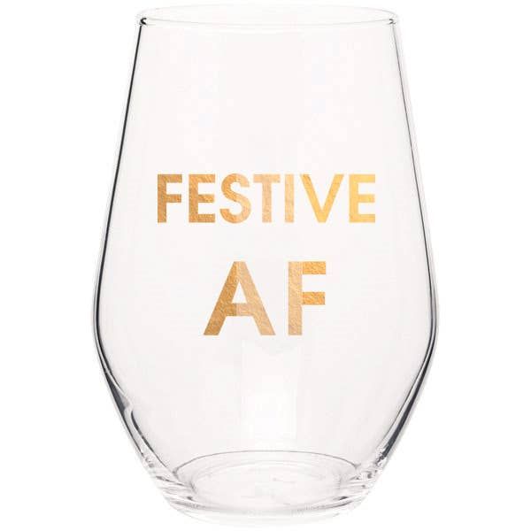 Chez Gagné - Festive AF Stemless Wine Glass - Arktana - Accessories