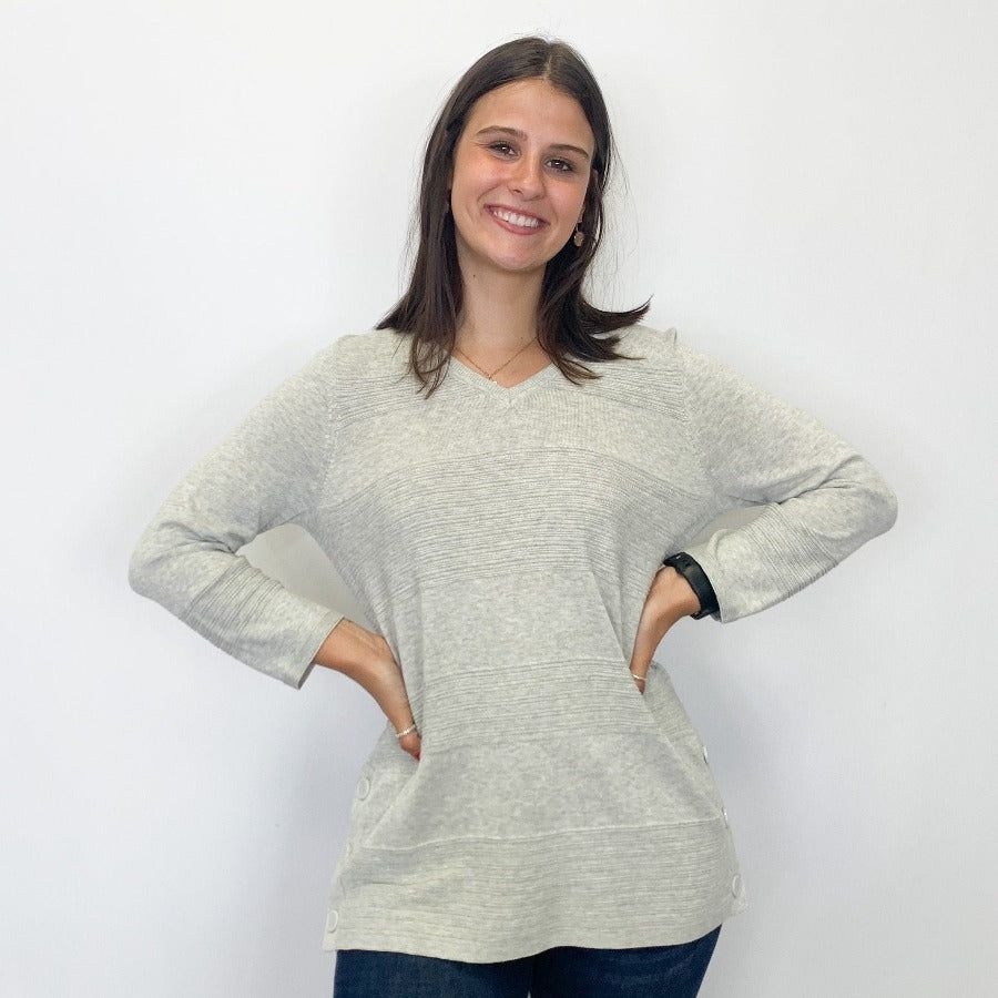 Edinburgh Knitwear - Textured Stripe V-Neck Sweater - Arktana - Sweaters