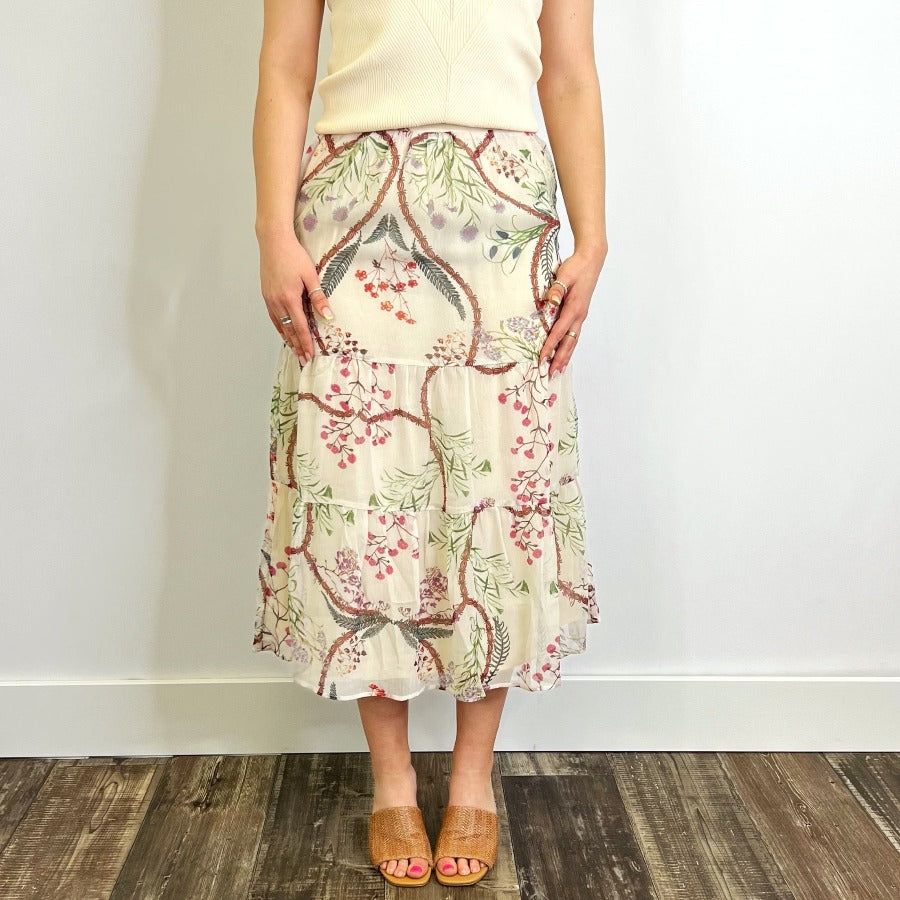 Esqualo - Delicate Flower Tiered Skirt - Arktana - Bottoms