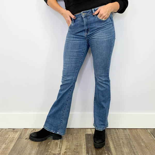 Hidden Jeans - Happi Mid Rise Flare in Medium Blue - Arktana - Bottoms