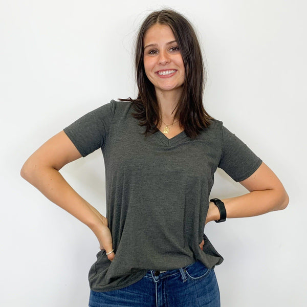 Pure Essence - Everyday Everywhere V Neck Tee in Charcoal- SALE - Arktana - Tops