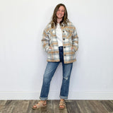Urban Daizy - Checkered Sherpa Lining Oversized Button Jacket - Arktana - Jackets