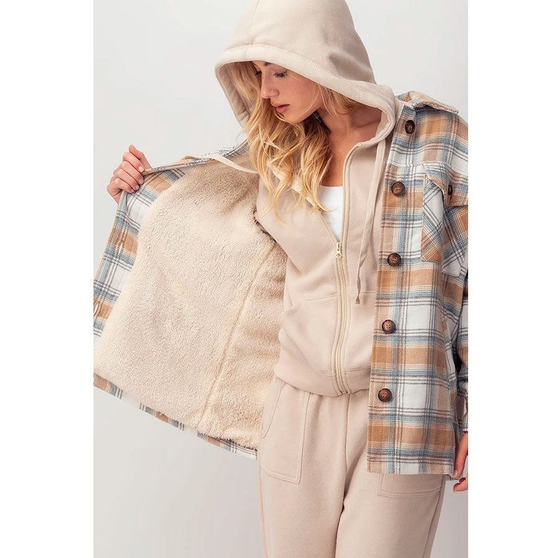 Urban Daizy - Checkered Sherpa Lining Oversized Button Jacket - Arktana - Jackets